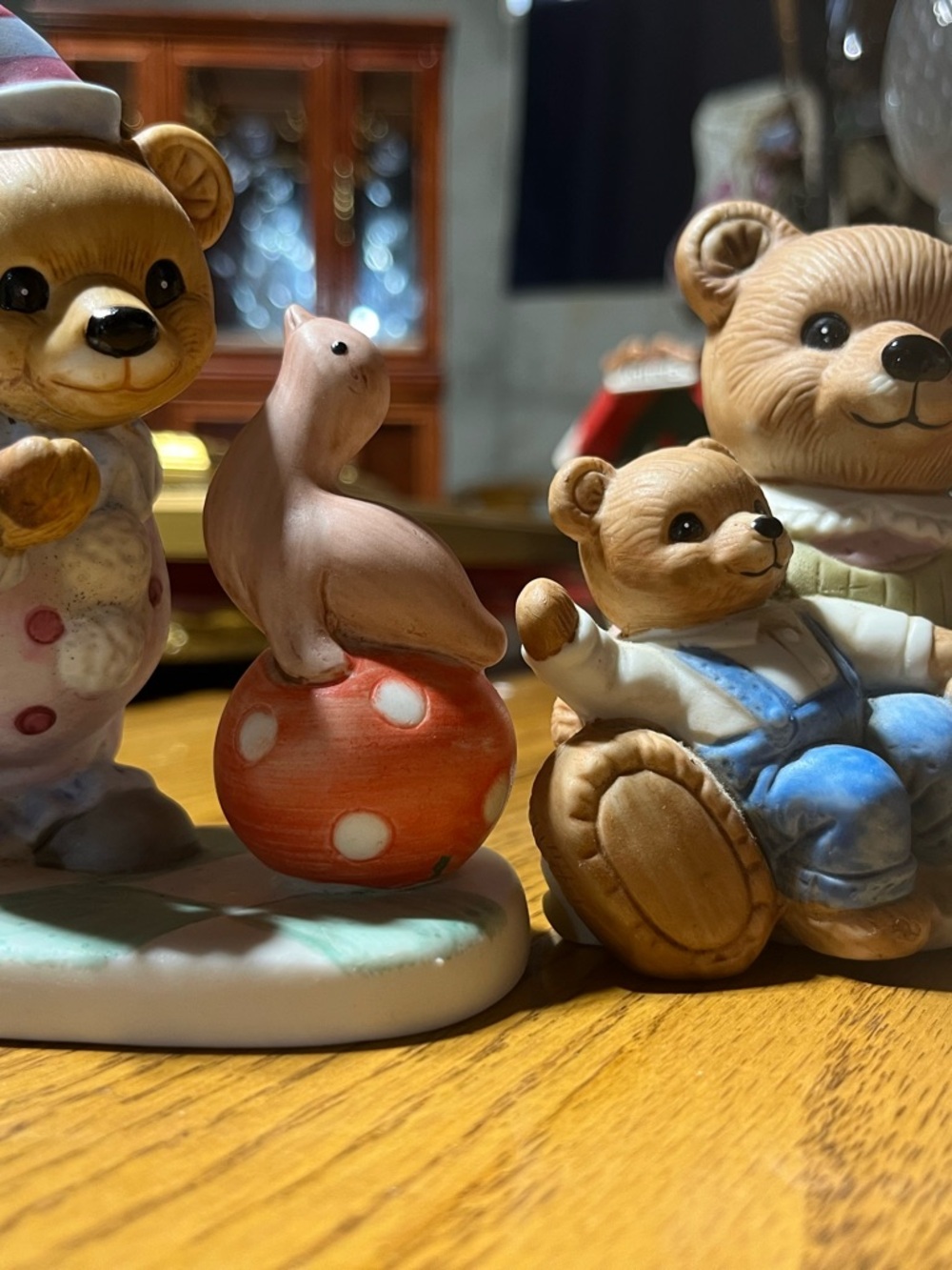 Homco Ceramic Bear Family Figurines with Blue and Red Accents